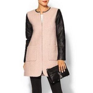 Mixed media wool vegan leather coat